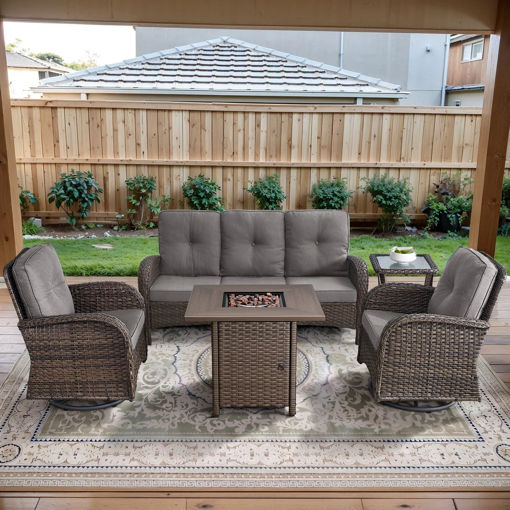 Outdoor Fire Pit Conversation Set, 3-Seat Sofa & Chairs Patio Furniture Set
