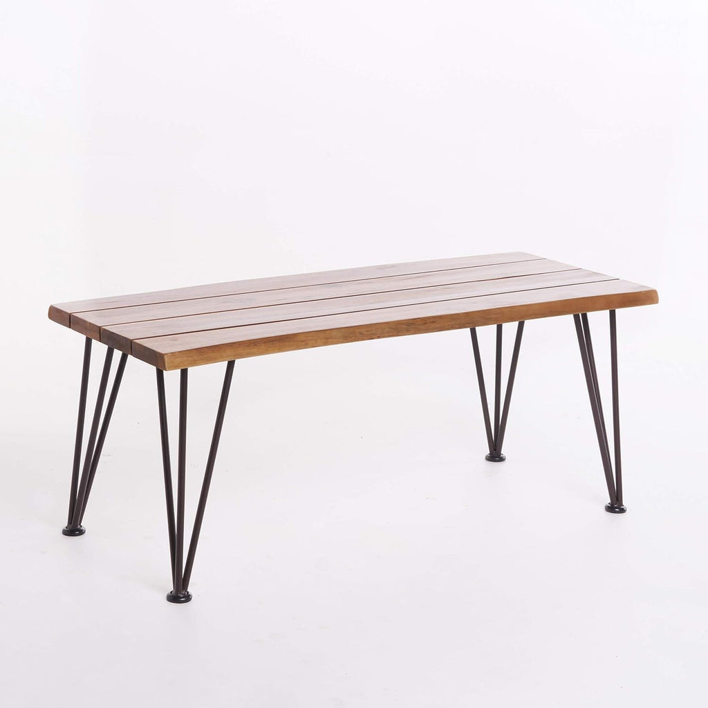 Outdoor Industrial Iron Coffee Table and 2 Side Tables - Teak
