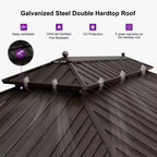13 Ft. X 17 Ft. Bronze Patio Outdoor Gazebo for Backyard Hardtop Aluminum Frame, Hooks,Netting,Khaki Curtain, 36-Lights