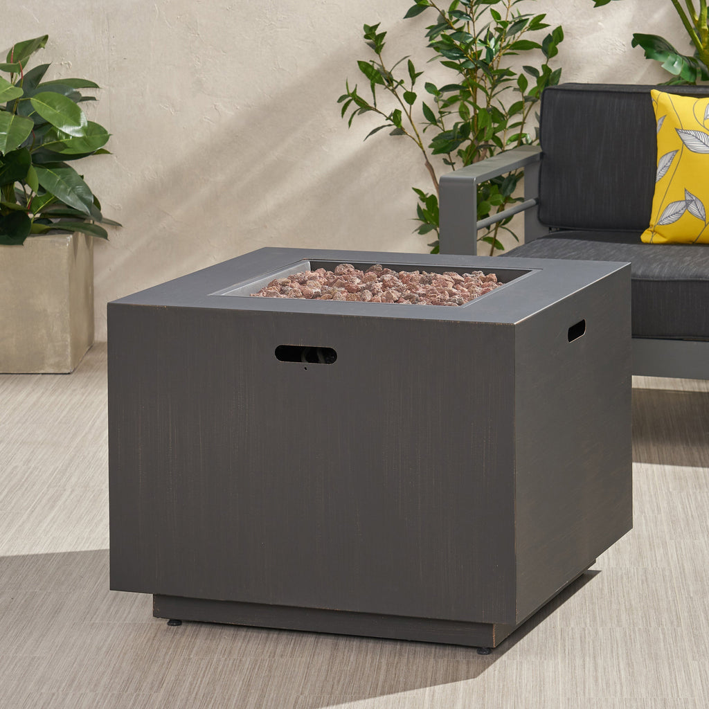Outdoor Iron Square Propane Fire Pit - Brushed Brown