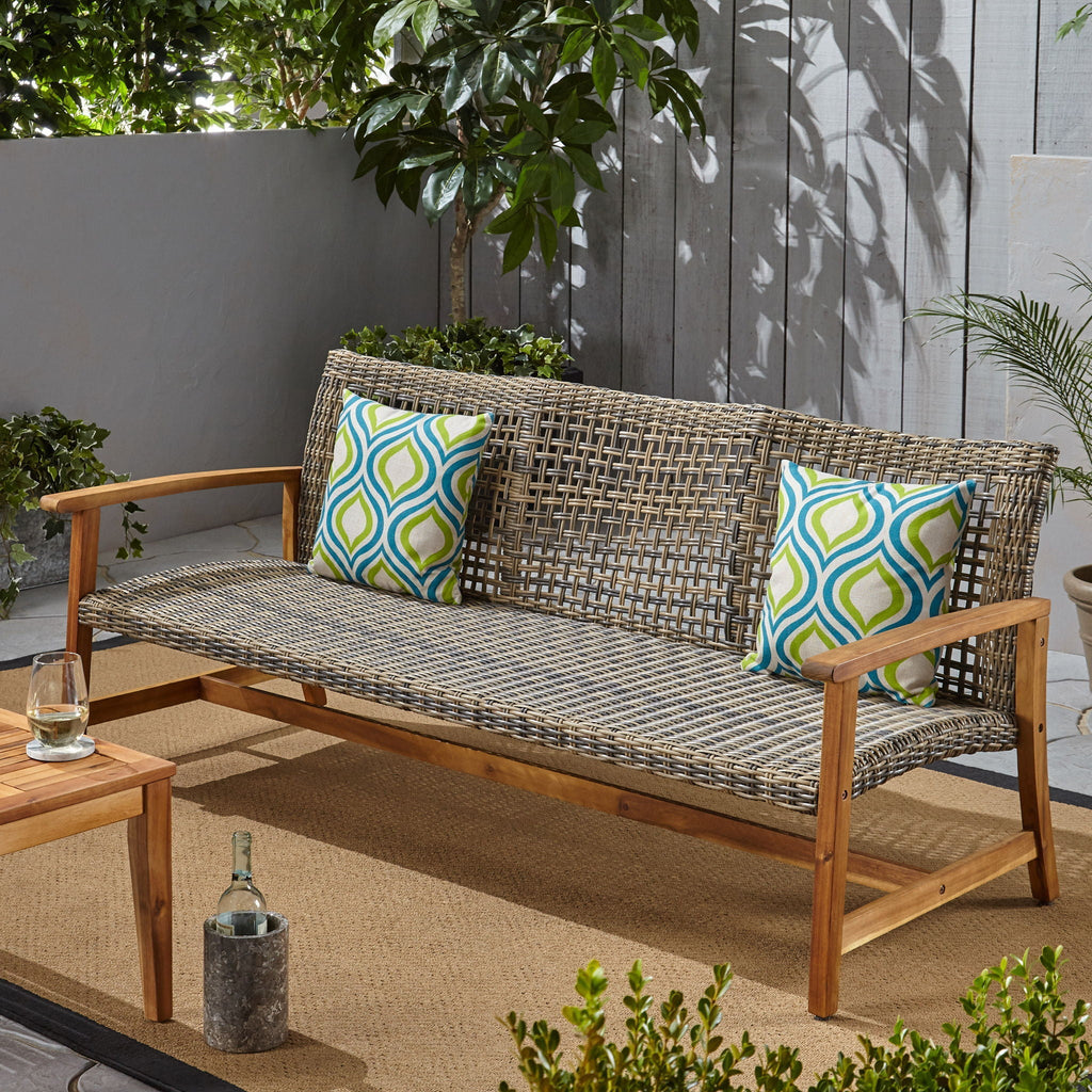 Outdoor 3- Seater Sofa with Rattan Cover - Gray