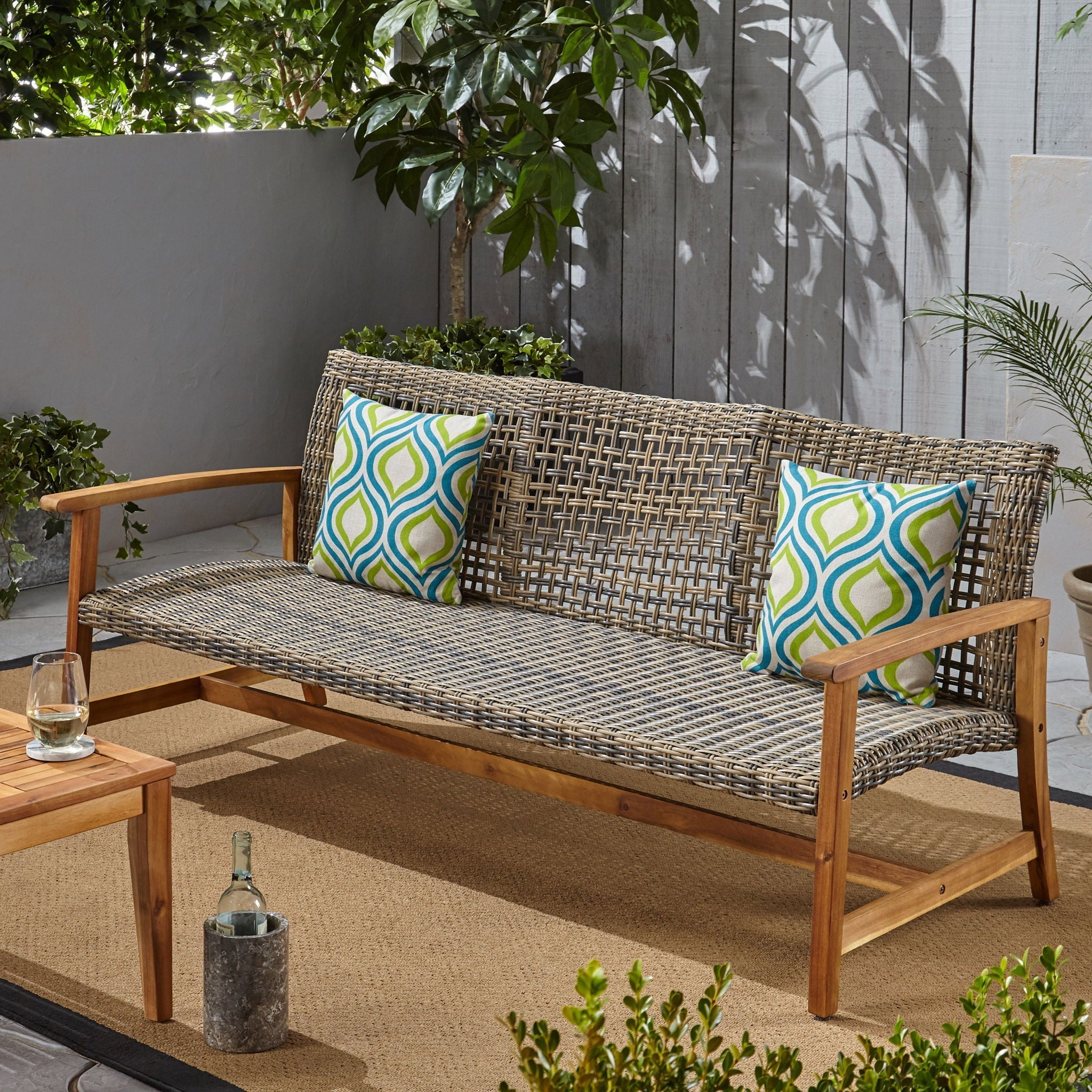 Outdoor 3- Seater Sofa with Rattan Cover - Gray