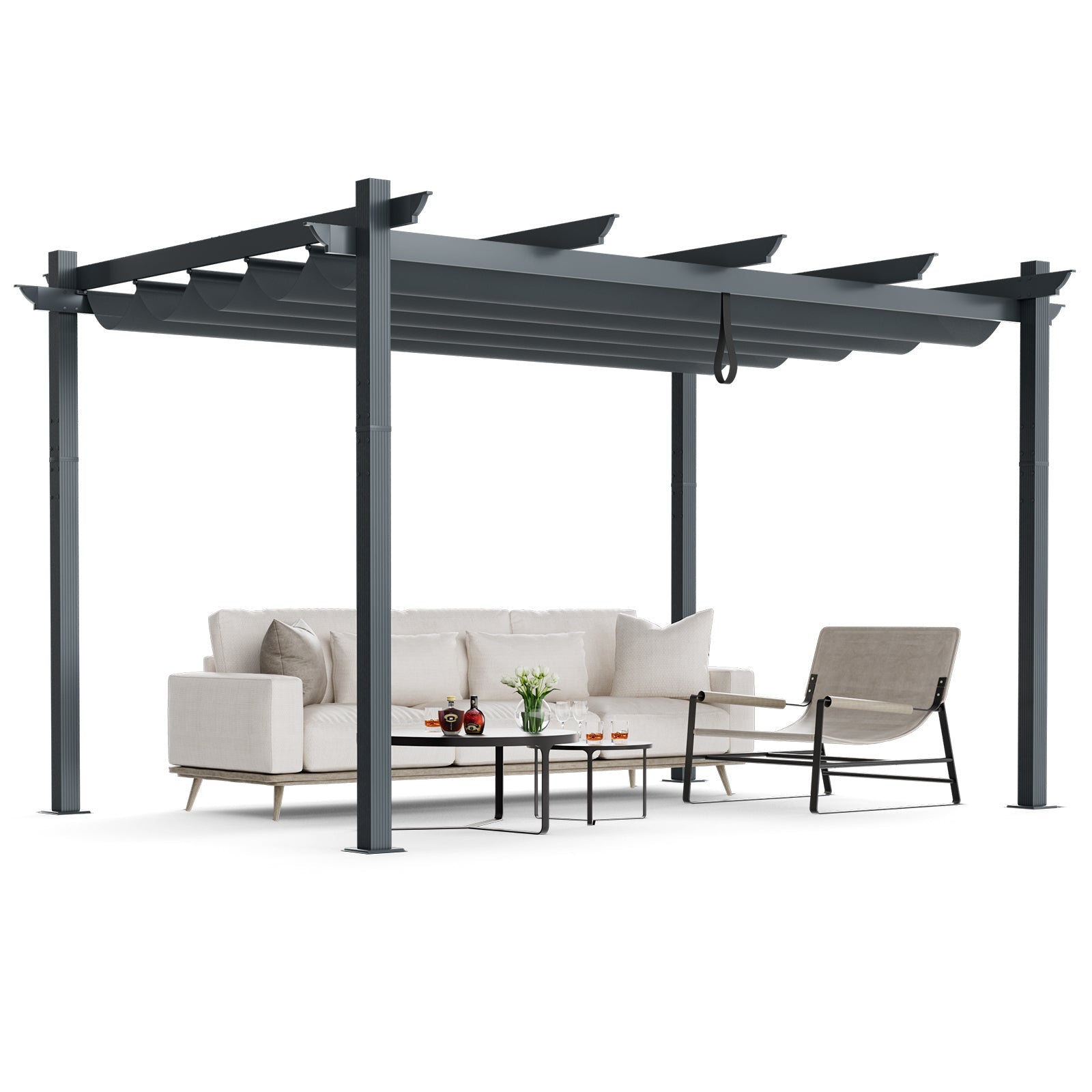 10 ft. x 13 ft. Outdoor Aluminum Retractable Pergola Canopy Shelter, Gray