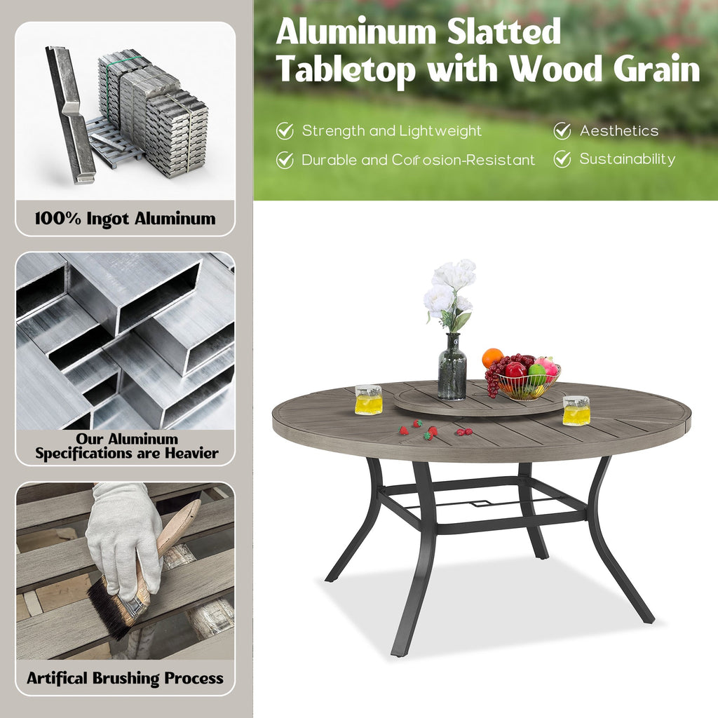 Round 60" Dining Set With Removable Lazy Susan And Sunbrella® Cushions