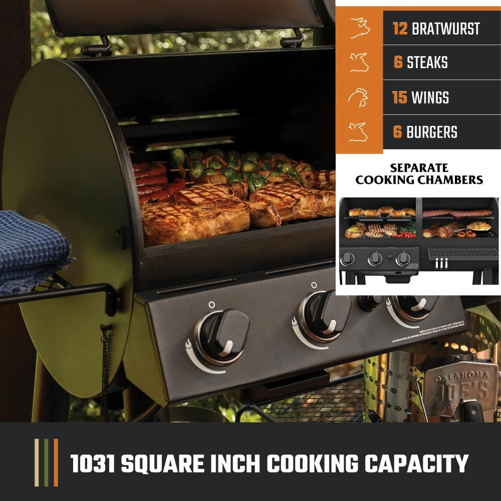 Canyon Combo Dual Fuel 3-Burner Propane Gas and Charcoal Smoker and Grill with 1031 Sq. In. Cooking Area in Black