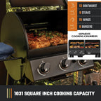 Canyon Combo Dual Fuel 3-Burner Propane Gas and Charcoal Smoker and Grill with 1031 Sq. In. Cooking Area in Black