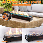28" Table Top Propane Fire Pit, 45,000 BTU Tabletop Gas Fire Pit, Tabletop Firepit for Patio, Outdoor Portable Fireplace, Rectangular Fire Bowl with Glass Wind Guard, Glass Beads & Cover