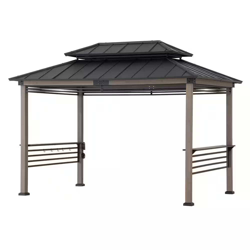8 Ft. X 12 Ft. Matte Black Aspen Cedar Framed Grill Gazebo with Exclusive AC Power Port for Backyard