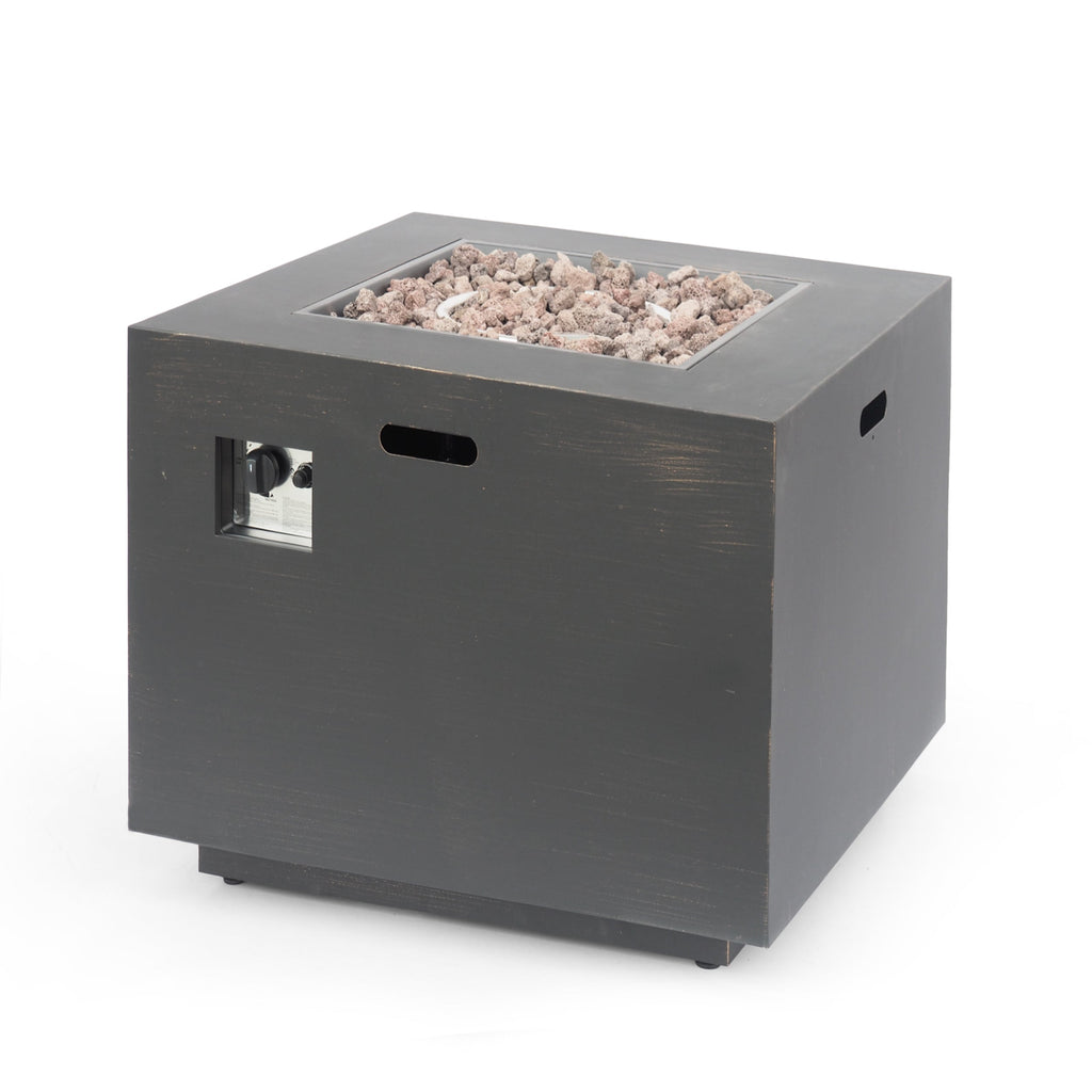 Outdoor Iron Square Propane Fire Pit - Brushed Brown
