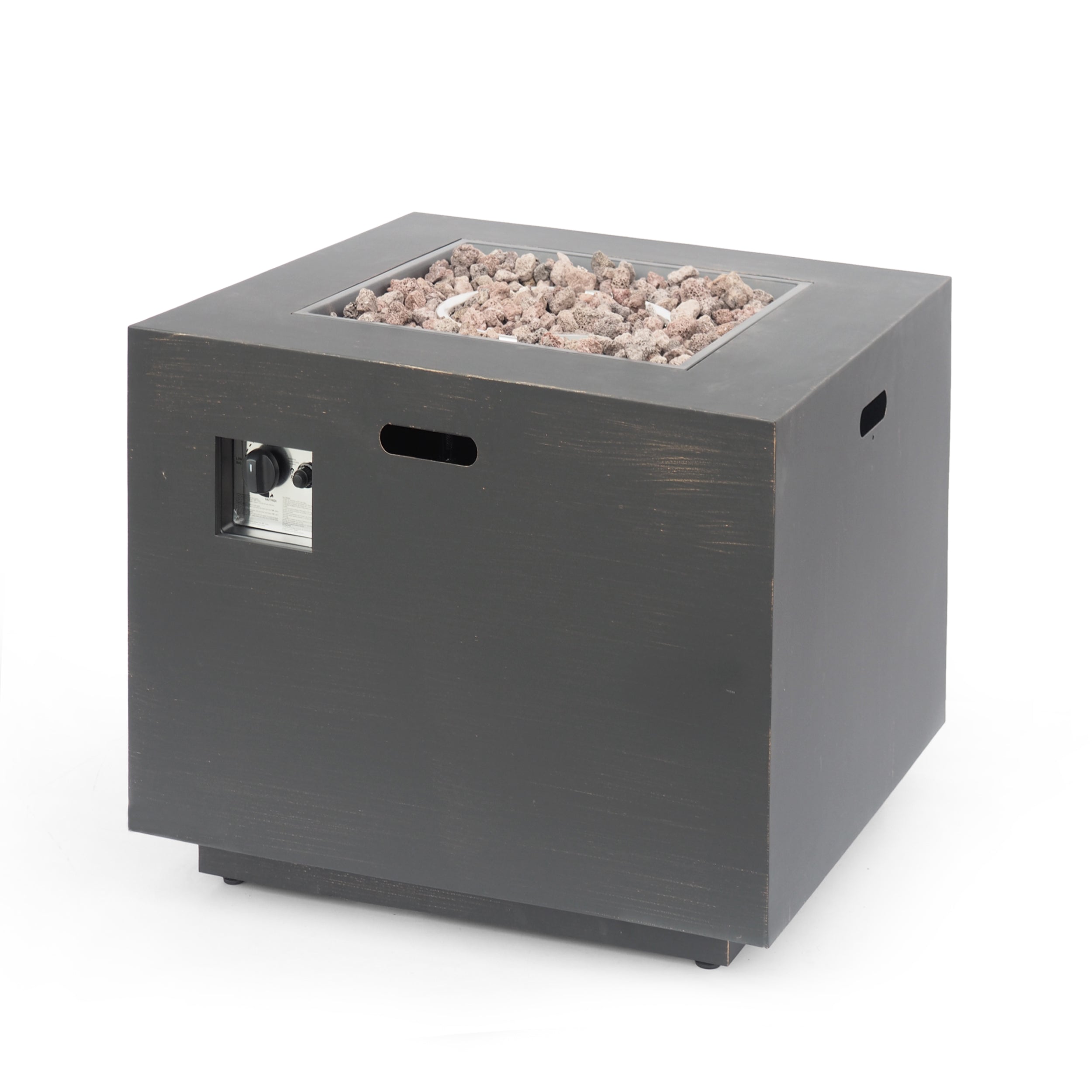 Outdoor Iron Square Propane Fire Pit - Brushed Brown