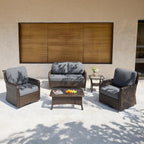 Tribesigns 5-Piece Outdoor Wicker Patio Furniture Set with 2 Swivel Chairs, 1 Loveseat & 2 Tables, Wicker Patio Chair Set with 26.8'' Deep Seat, Luxury Conversation Set for Porch, Yard, Brown/Gray