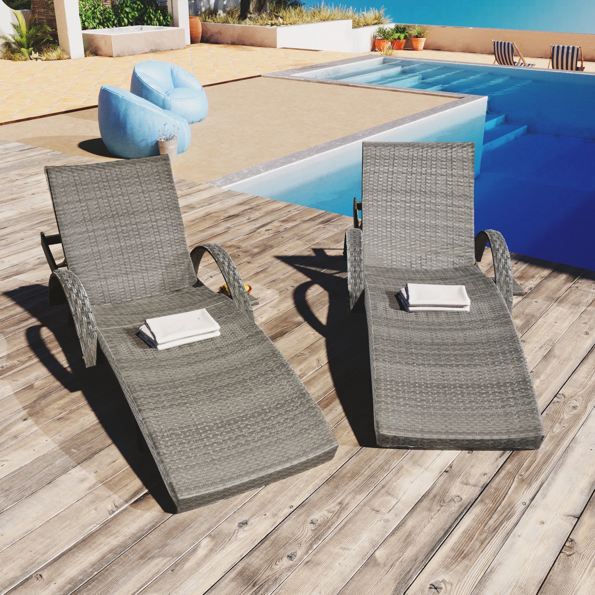 Outdoor Wicker Chaise Lounge Chairs Set of 2