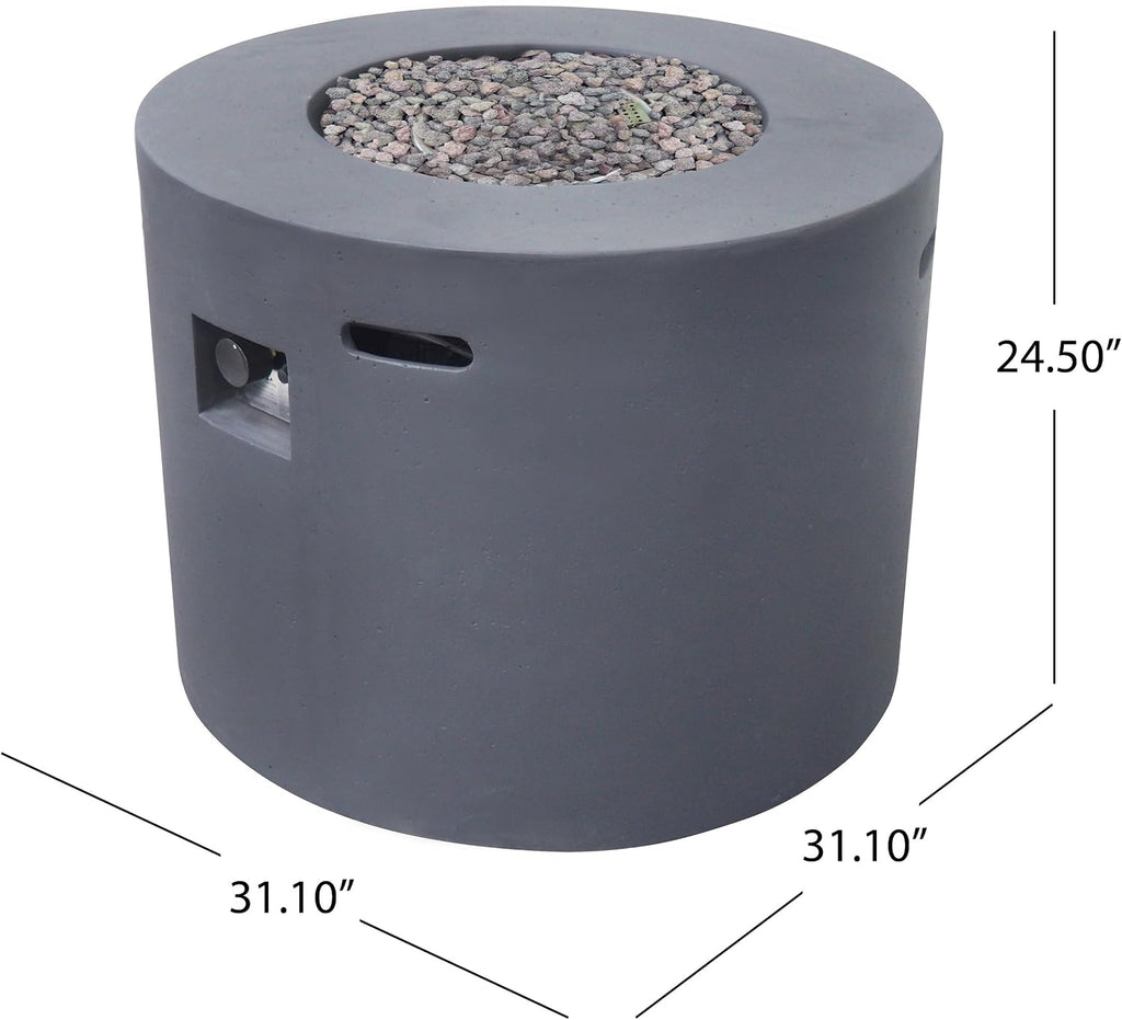 Aidan Outdoor Patio Modern 31" round Light Weight Concrete Gas Burning Fire Pit, Dark Gray