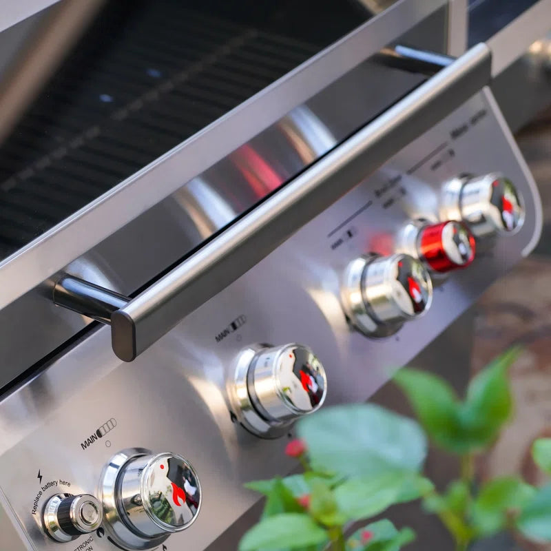 Mesa 415Bz,4-Burner Liquid Propane Infrared Gas Grill with Side Burner and Cabinet, 62,000 BTU – Perfect for Family Bbqs（With Free Cover）,Holiday Gift