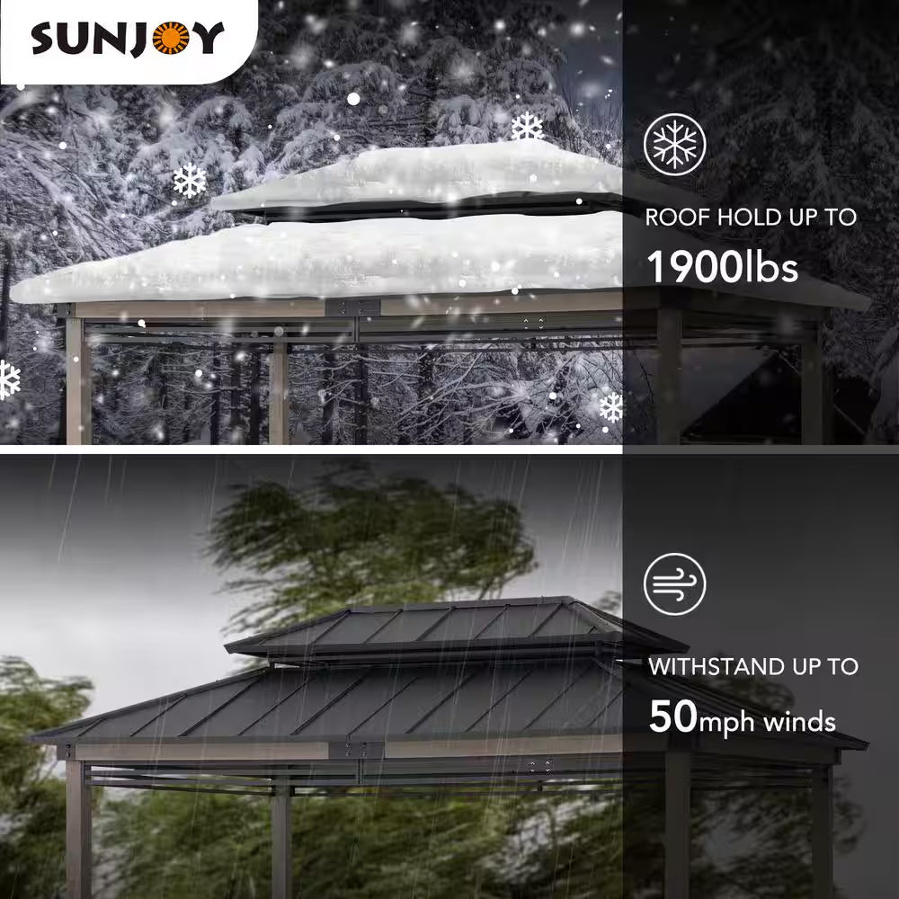 8 Ft. X 12 Ft. Matte Black Aspen Cedar Framed Grill Gazebo with Exclusive AC Power Port for Backyard
