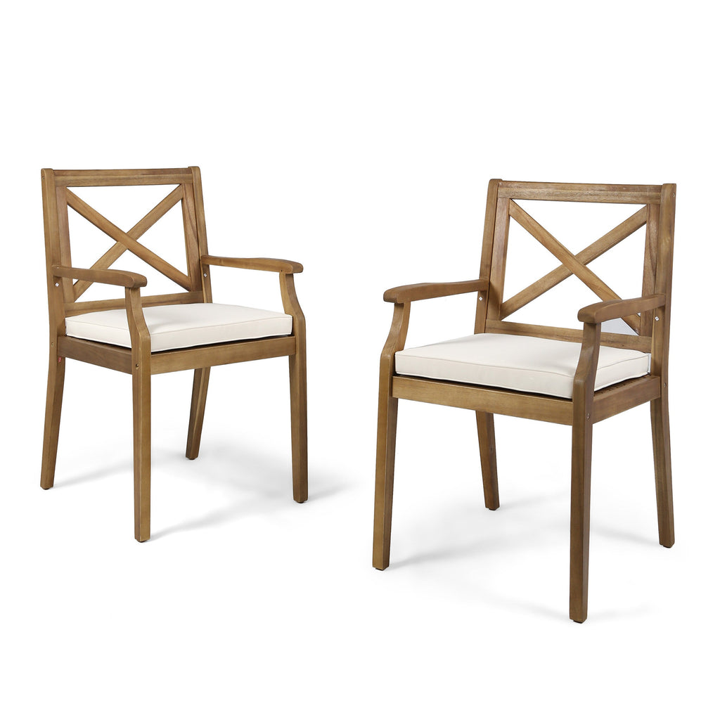 7- Piece Acacia Wood Outdoor Dining Set with Cream Cushions