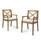 7- Piece Acacia Wood Outdoor Dining Set with Cream Cushions