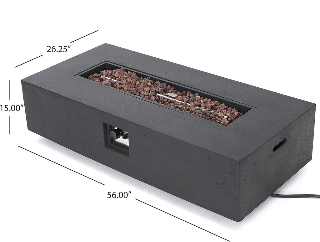 Outdoor Lightweight Concrete 50,000 BTU Rectangular Fire Pit with Tank Holder, Dark Gray