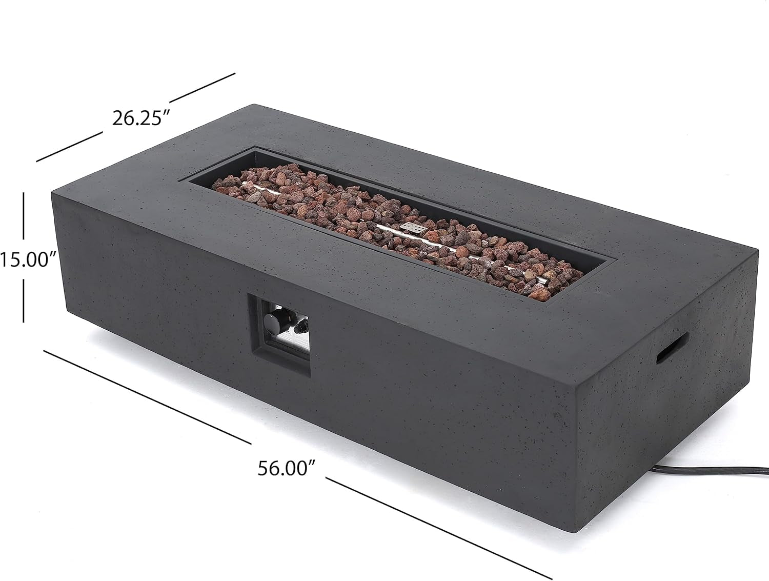 Outdoor Lightweight Concrete 50,000 BTU Rectangular Fire Pit with Tank Holder, Dark Gray