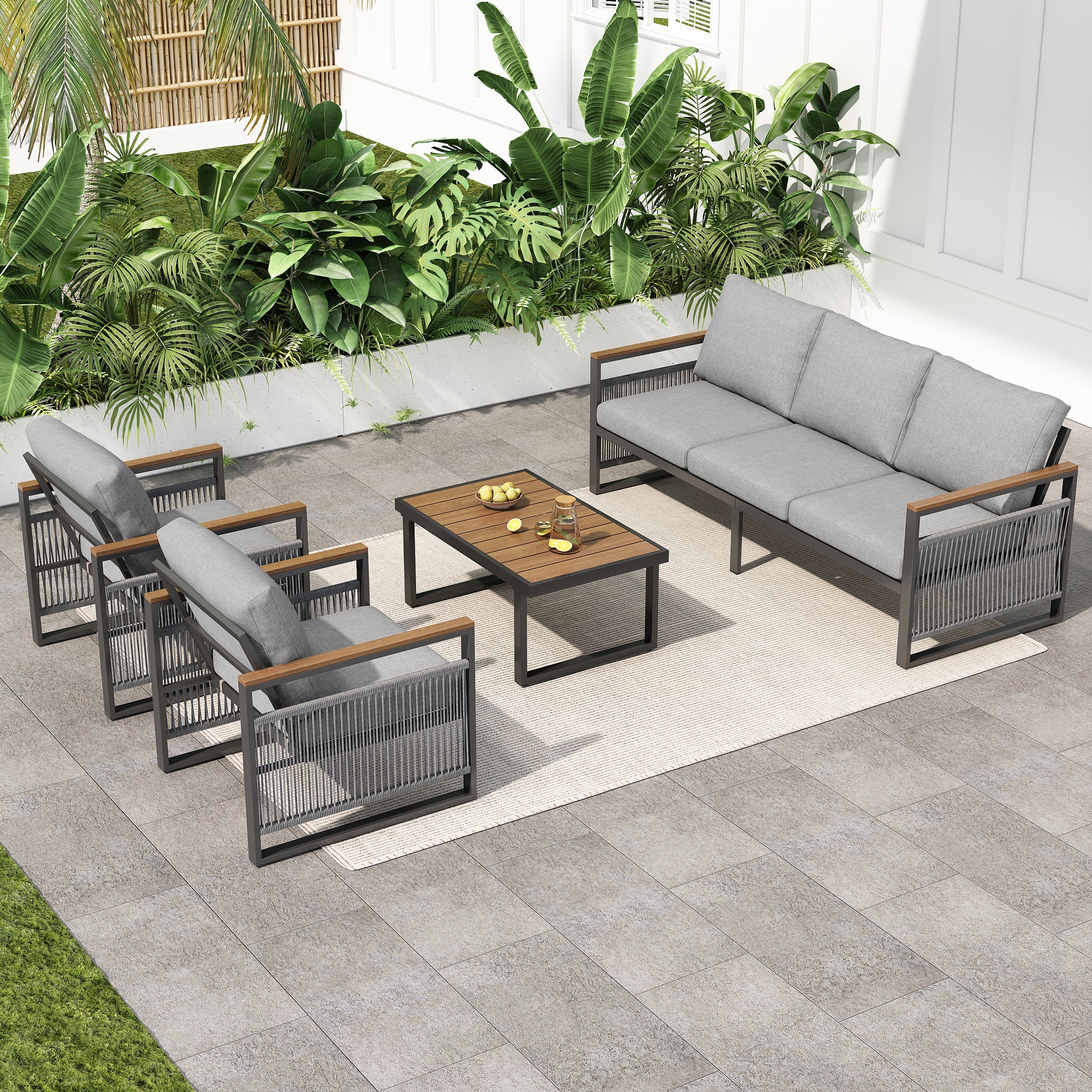 4-Piece Outdoor Metal Patio Furniture Set with Cushions