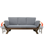 Outdoor Adjustable Patio Wooden Daybed Sofa Chaise Lounge with Cushions