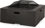 Berwick Outdoor Lightweight Concrete Wood Burning Square Fire Pit, Dark Gray