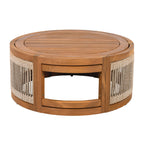 Acacia Wood Outdoor Coffee Table with Handwoven Rope Accent