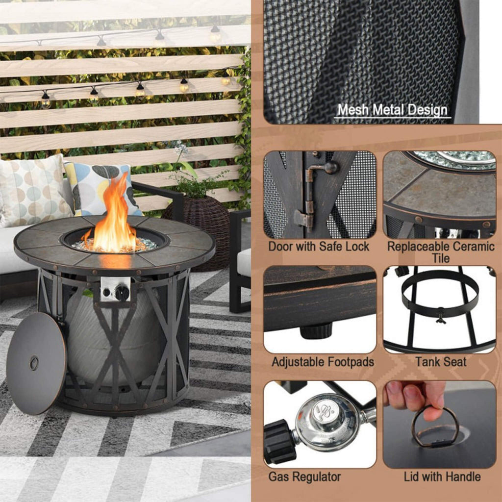 Alora 30K BTU Premium Outdoor Patio Gas Fire Pit Table with Fire Glass and Cover, 32"