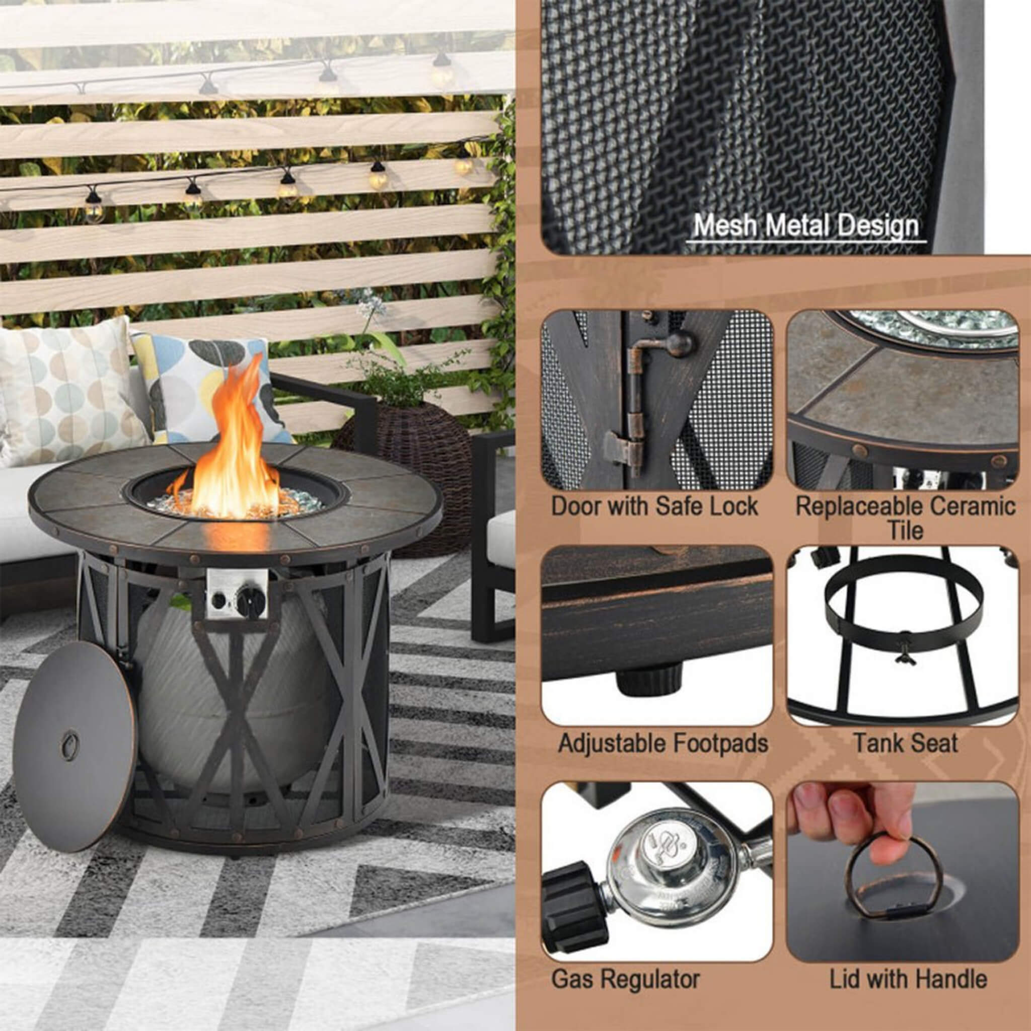 Alora 30K BTU Premium Outdoor Patio Gas Fire Pit Table with Fire Glass and Cover, 32"