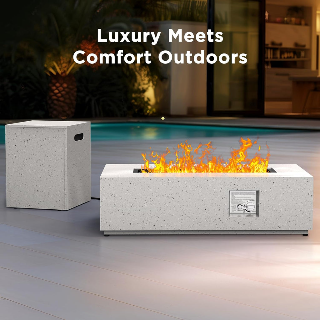 43Inch Propane Fire Pit, 50000 BTU Outdoor Gas Fire Pit Table with CSA Certification, Glass Rocks, Rectangular Heater for Patio, Backyard, Deck, Balcony, with Waterproof Cover & Adjustable Legs