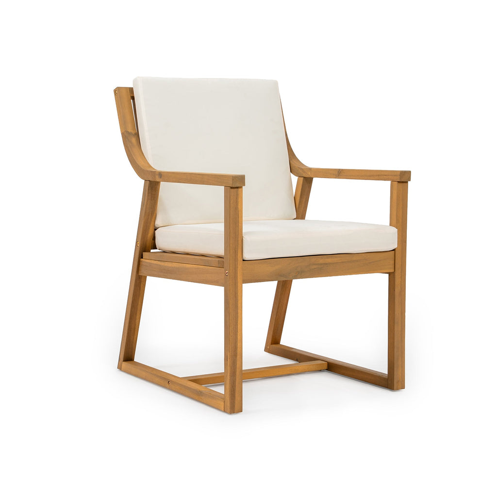 Patio Dining Chair Set of 2, Wood Outdoor Armchairs with Removable Cushions