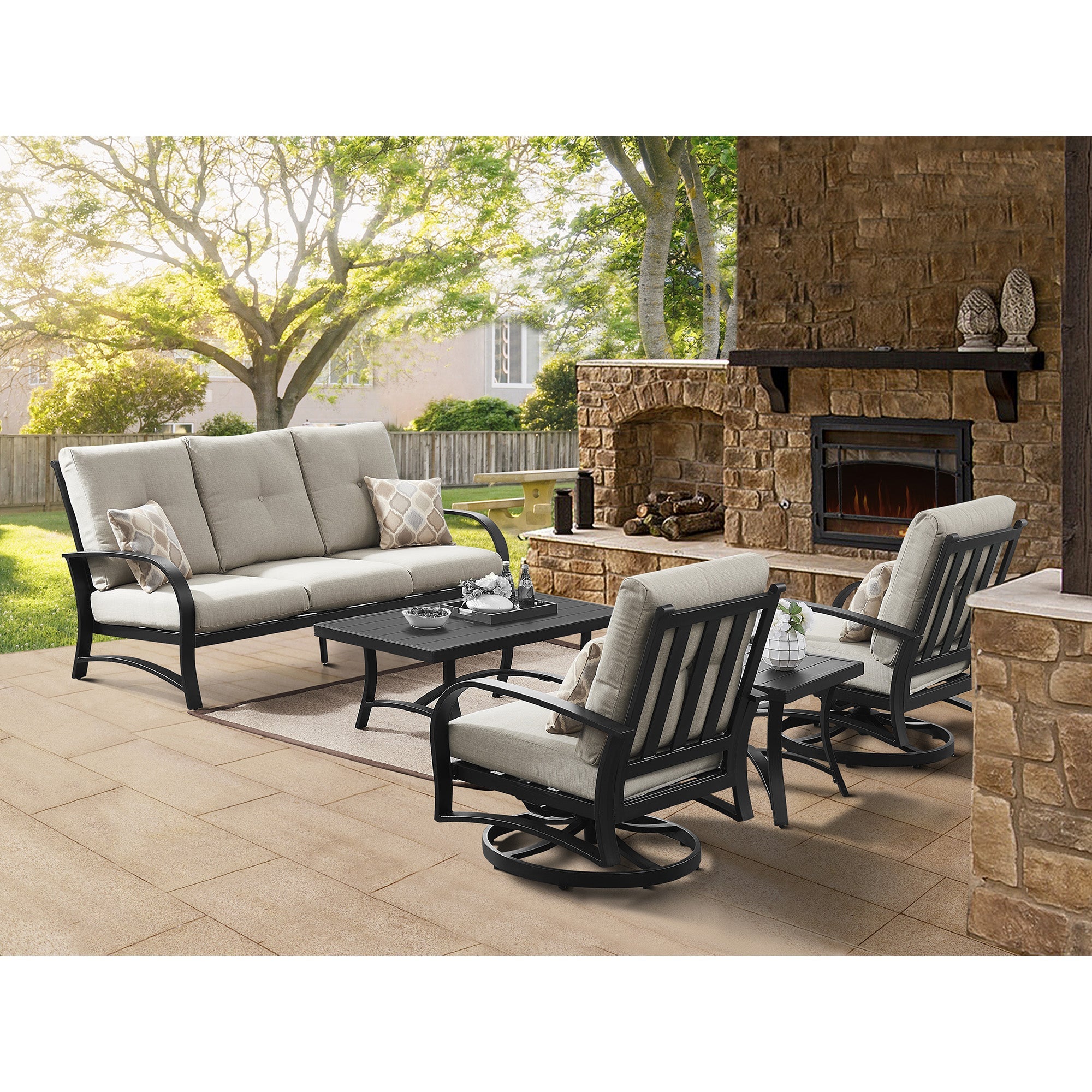 5- Piece Aluminum Outdoor Furniture Sofa Sets with Sunbrella® Cushions