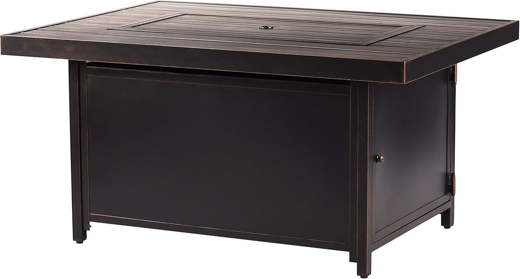 Rectangular 48 In. X 36 In. Aluminum Propane Fire Pit Table, Glass Beads, Two Covers, Lid, 57,000 Btus in Copper Finish Black
