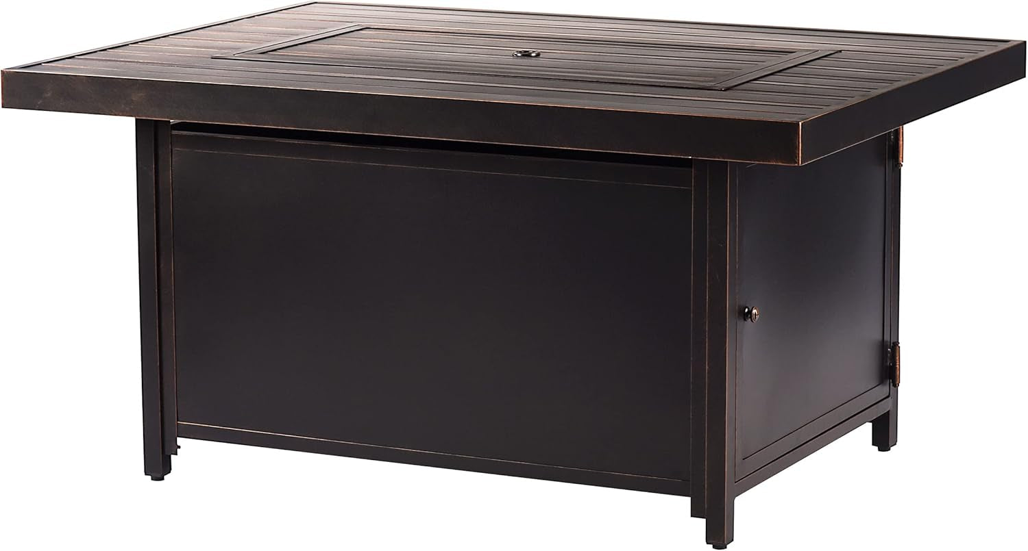 Rectangular 48 In. X 36 In. Aluminum Propane Fire Pit Table, Glass Beads, Two Covers, Lid, 57,000 Btus in Copper Finish Black