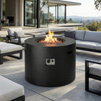 32" Propane Fire Pit Table round Smokeless W/Lid Alloy Steel Outdoor Gas Firepit Table 50,000 Btus Includes Lava Rocks and Weatherproof Cover for Wooden Deck Backyard and Pool (Black)