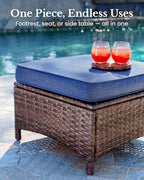 7-Piece Luxury Patio Furniture Set with 6" Thick Cushions, Weather-Resistant Wicker High Back Swivel Rocker Chairs, Senior-Friendly Outdoor Sofa Set for Large Deck, Yard and Poolside, Blue(V2)