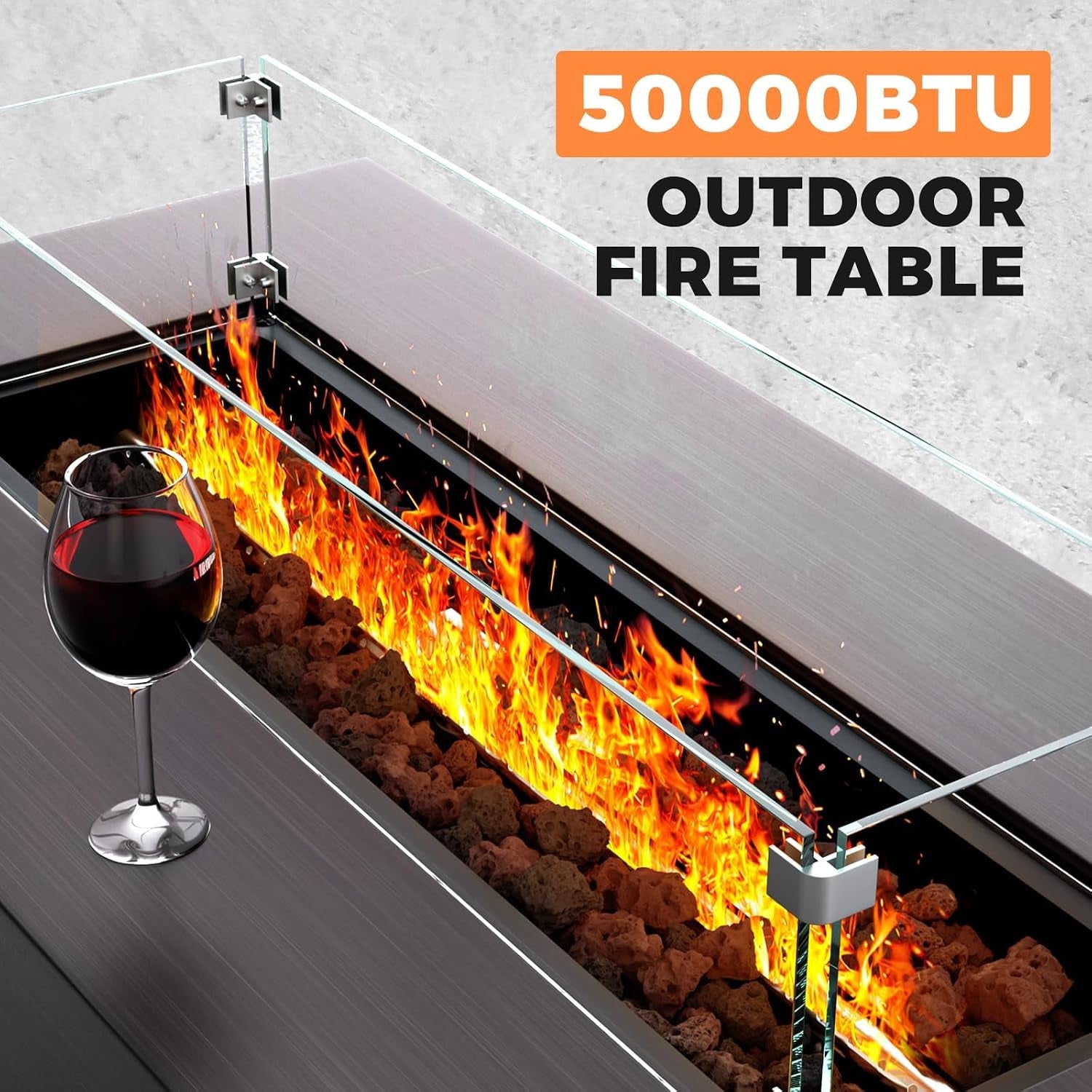 Fire Pit Table 42In Propane Fire Pit 50,000 BTU Rectangular Gas Fire Pits with Wind Guard Propane Tank Cover Table Lava Rocks for Outdoor outside Patio