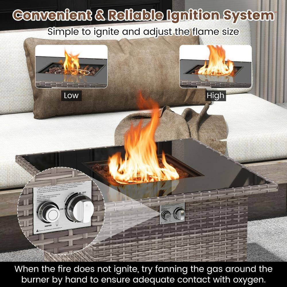 32.5 In. 5,000 BTU Propane Fire Pit Table with Tempered Glass Top, Gray