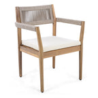 Braided Acacia Wood Outdoor Dining Chairs Set of 2 – Teak Look with Beige Rope & Cream Cushions