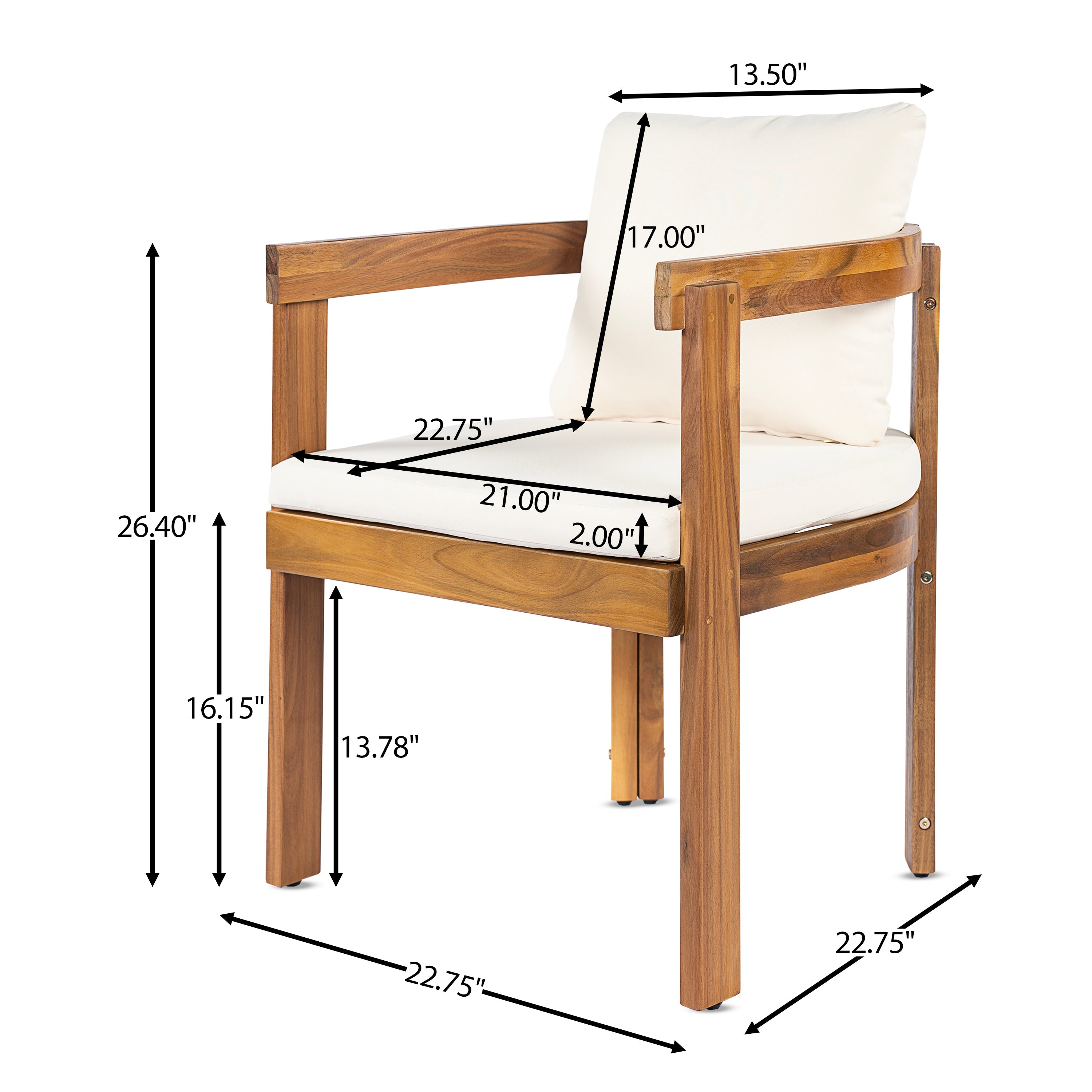 7- Piece Acacia Wood Outdoor Dining Set with Cream Cushions