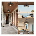 21 In. Smart Indoor/Outdoor Industrial Black Caged Plug-In Ceiling Fans with Dimmable LED with Remote Included