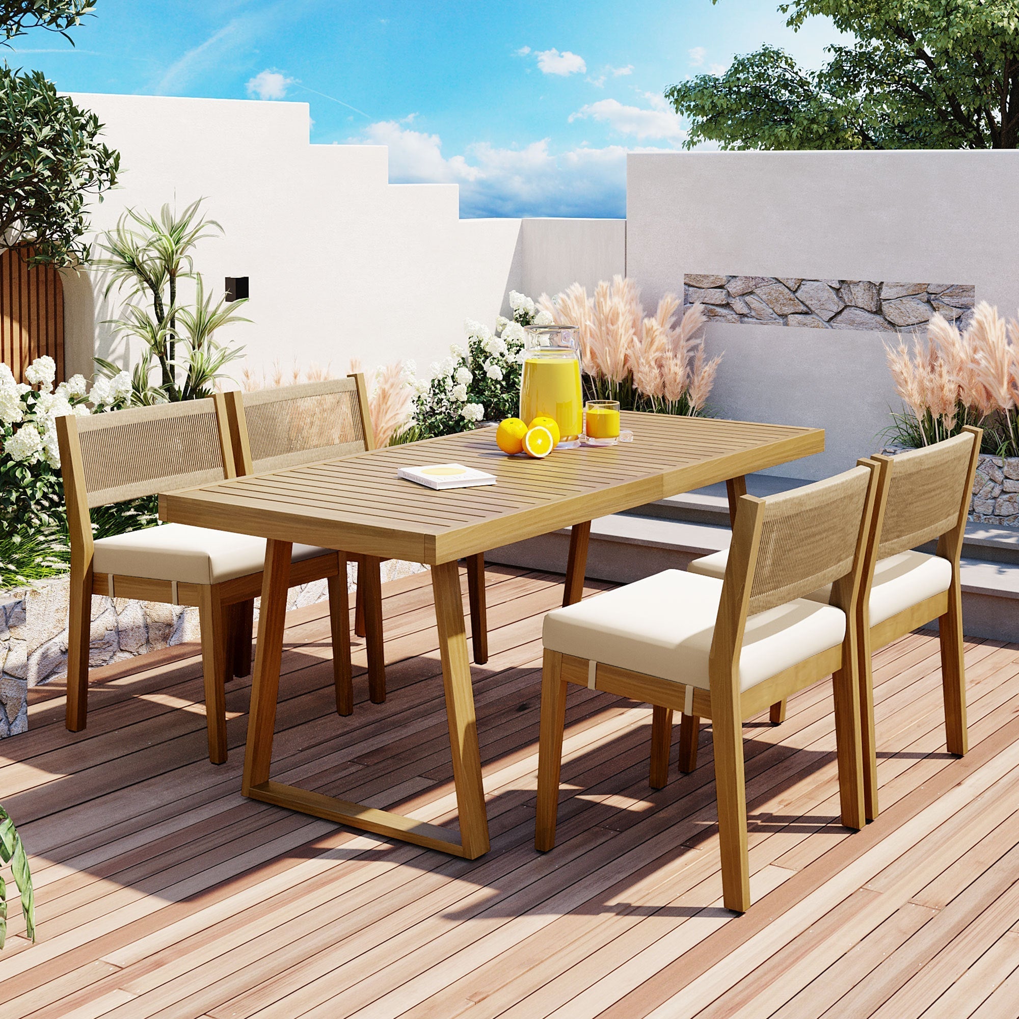 Multi-Person Outdoor Acacia Wood Dining Table and Chair Set