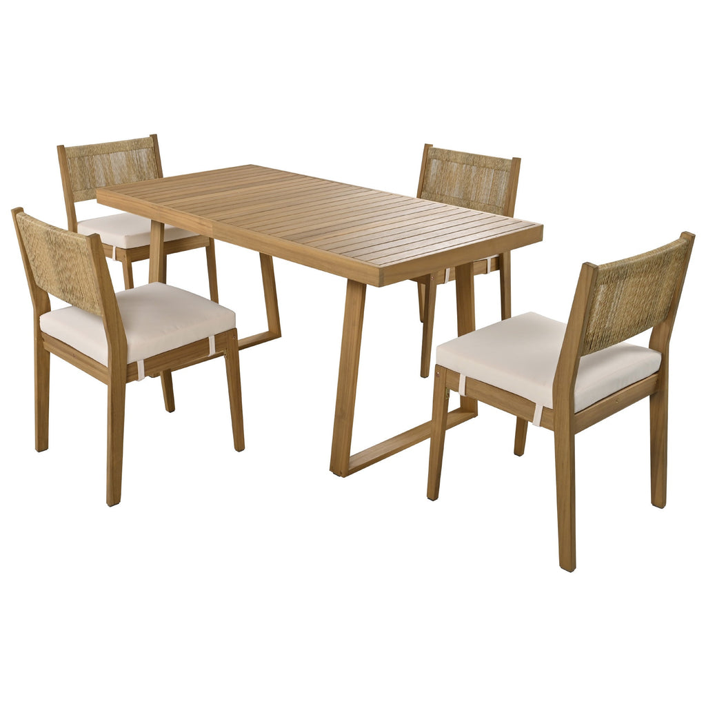 Multi-Person Outdoor Acacia Wood Dining Table and Chair Set
