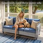 New Vultros Gray 7-Piece Wicker Outdoor Patio Conversation Seating Set with Blue Cushions