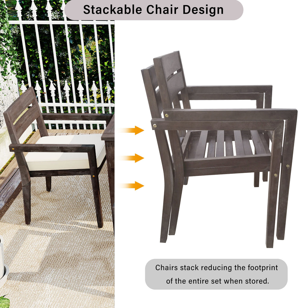 7- Piece Acacia Wood Outdoor Dining Set with Cushions