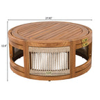 Acacia Wood Outdoor Coffee Table with Handwoven Rope Accent
