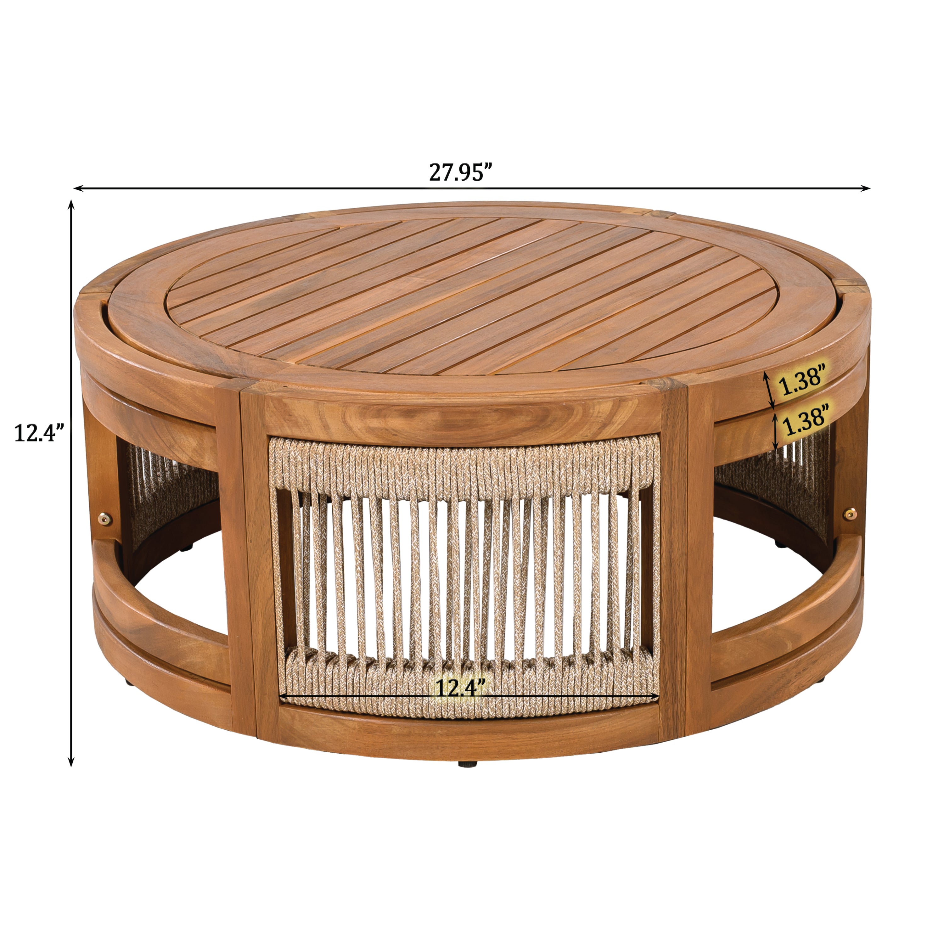 Acacia Wood Outdoor Coffee Table with Handwoven Rope Accent