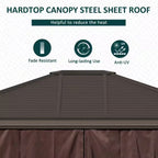 12 Ft. X 10 Ft. Steel Hardtop Canopy Gazebo with Fully Enclosed Zippered Curtains and Roomy Comfortable Interior, Brown