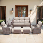 6 Pieces Luxury Outdoor Patio Furniture Sets Outdoor Conversation Sets with Swivel Rocker Patio Chairs with 6" Thick Cushion,Sofa and Glass Coffee Table for Porch Deck Backyard Poolside