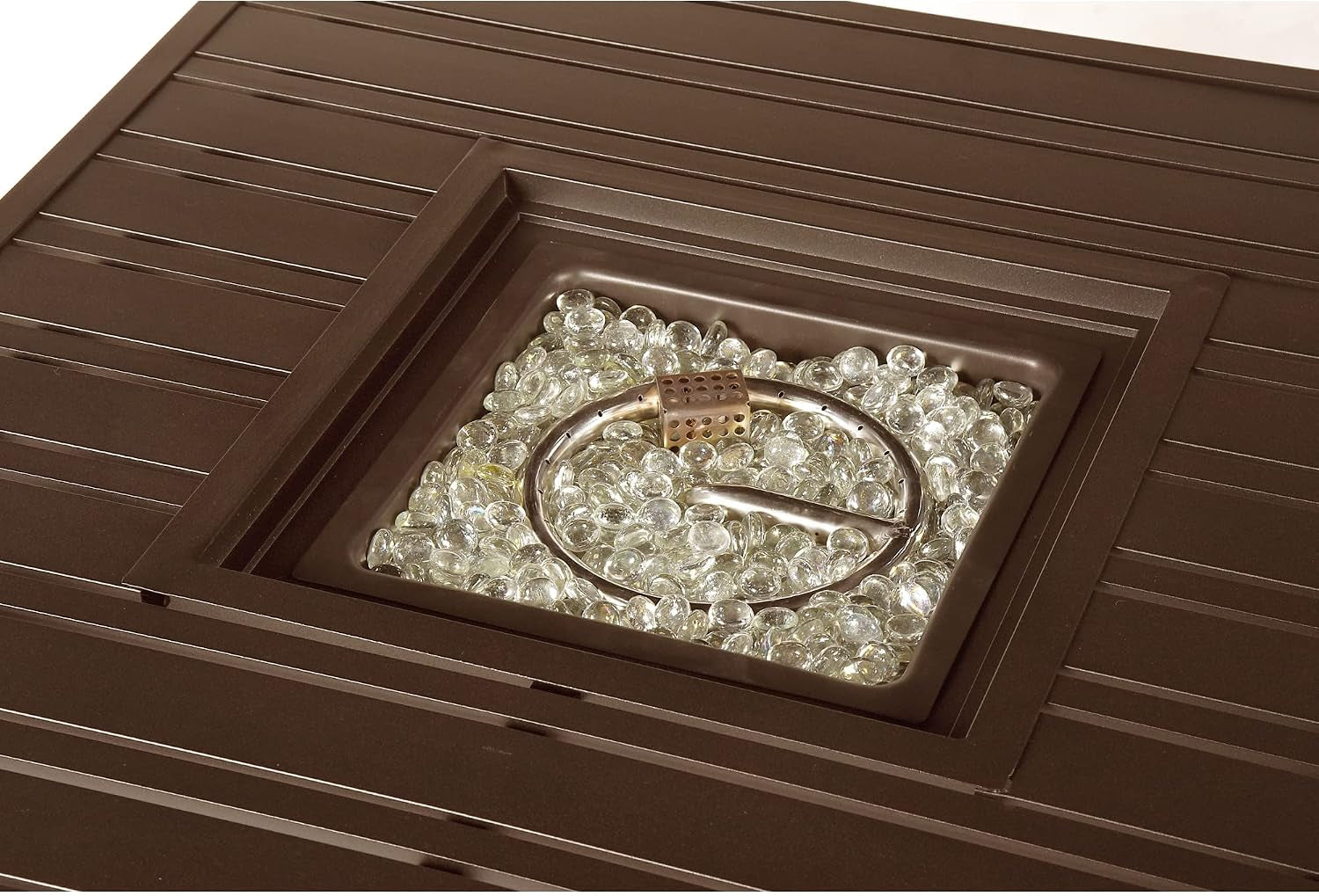 Square 32 In. X 32 In. Aluminum Propane Fire Pit Table with Glass Beads, Two Covers, Lid, 37,000 Btus in Brown Finish